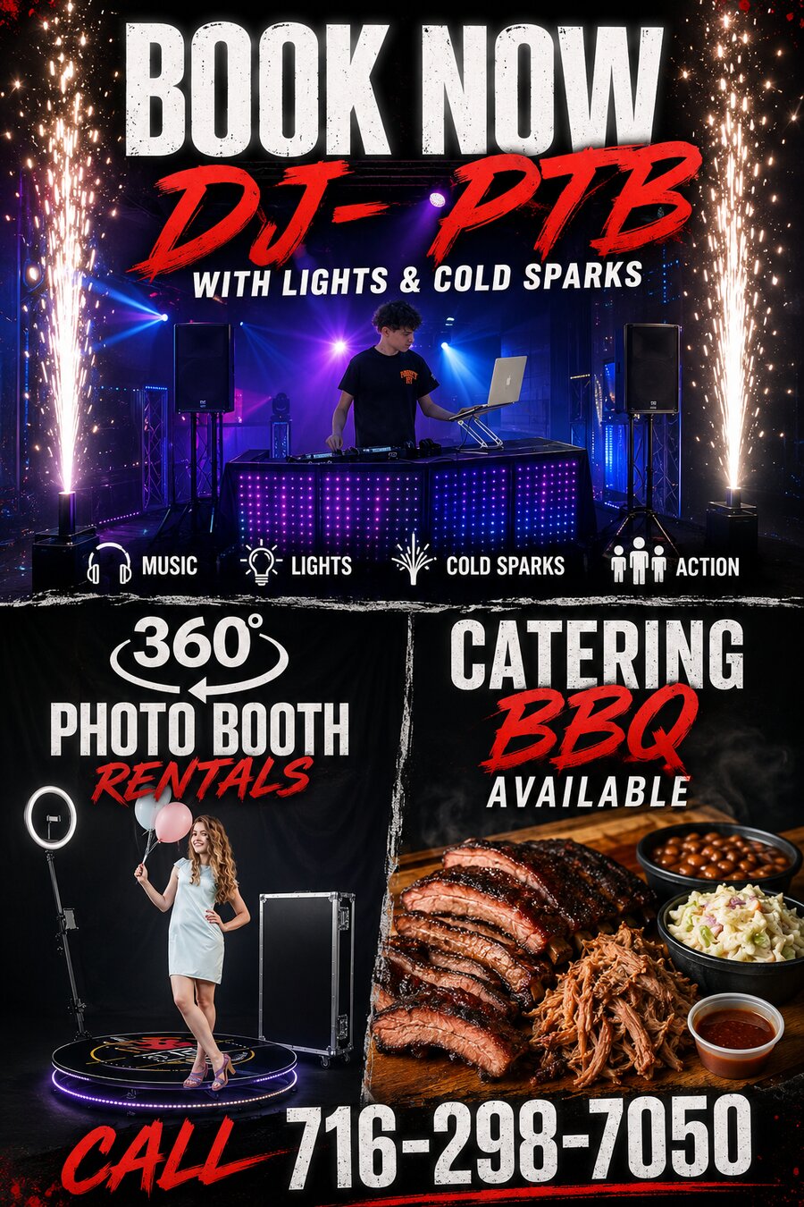 Book now - DJ, 360 Photo Booth Rentals and BBQ Catering - Call 716-298-7050